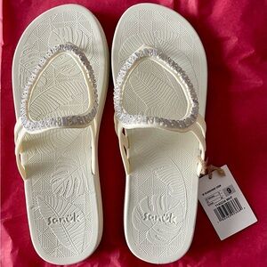 Sanuk Women's Sunshine White Sandals with Bejeweled Straps NWT